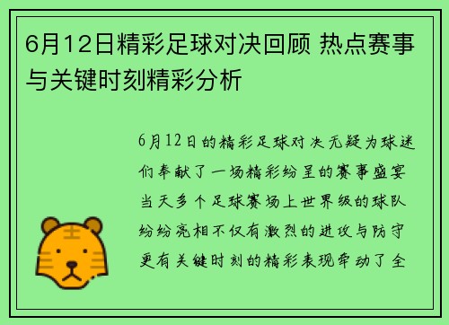 6月12日精彩足球对决回顾 热点赛事与关键时刻精彩分析